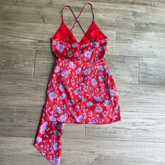 Lovers+ Friends Kamala Floral Print Mini Dress Red/Lilac Color Zipper Back SZ S - Picture 4 of 15